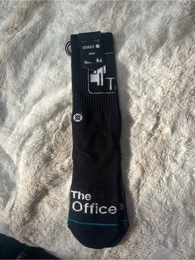 Stance The Office Black Crew Socks with White Logo and Teal Accent